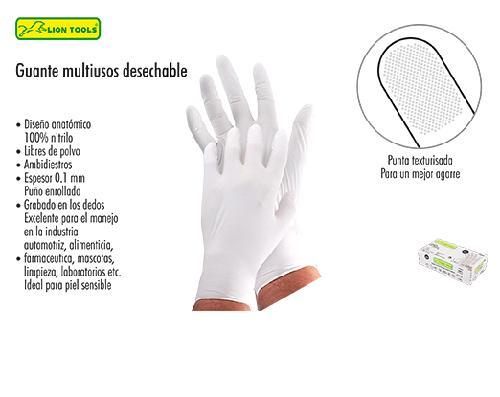 LION 1091 GUANTE MULTIUSOS DESECHABLE NITRILO MEDIANO PAQ* c/100pzs