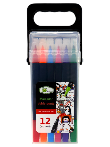 T S12-7004 PLUMIN DOBLE PUNTA EN CAJITA C/ 12clrs