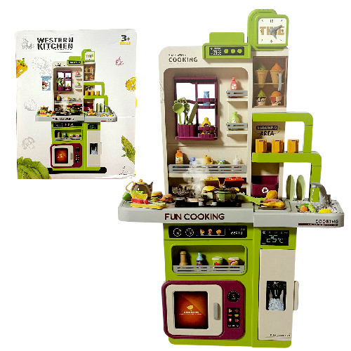 Y 938B COCINA VERDE O ROSA C/91 ACCESORIOS C/ SPRAY, FLUJO DE AGUA Medida Cocina 1m x 66cm x26cm