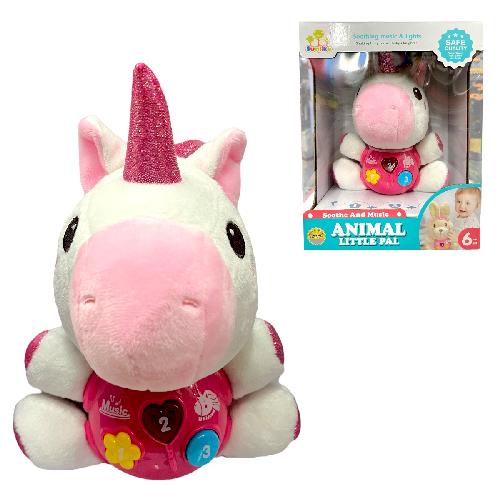 Y SL88028 UNICORNIO PELUCHE DIDACTICO C/ MUSICA, SONIDO Y LUZ Medida Empaque 23.5x19x12.5cm