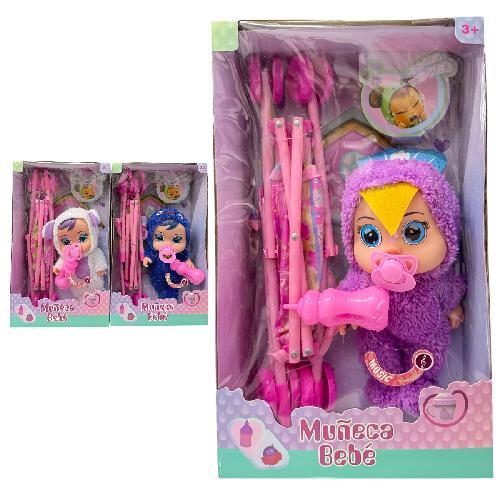 T BB-25038V MUÑECO LLORÓN C/ SONIDO Y LUZ C/ CARRIOLA Med. Emp. 40x24x10cm